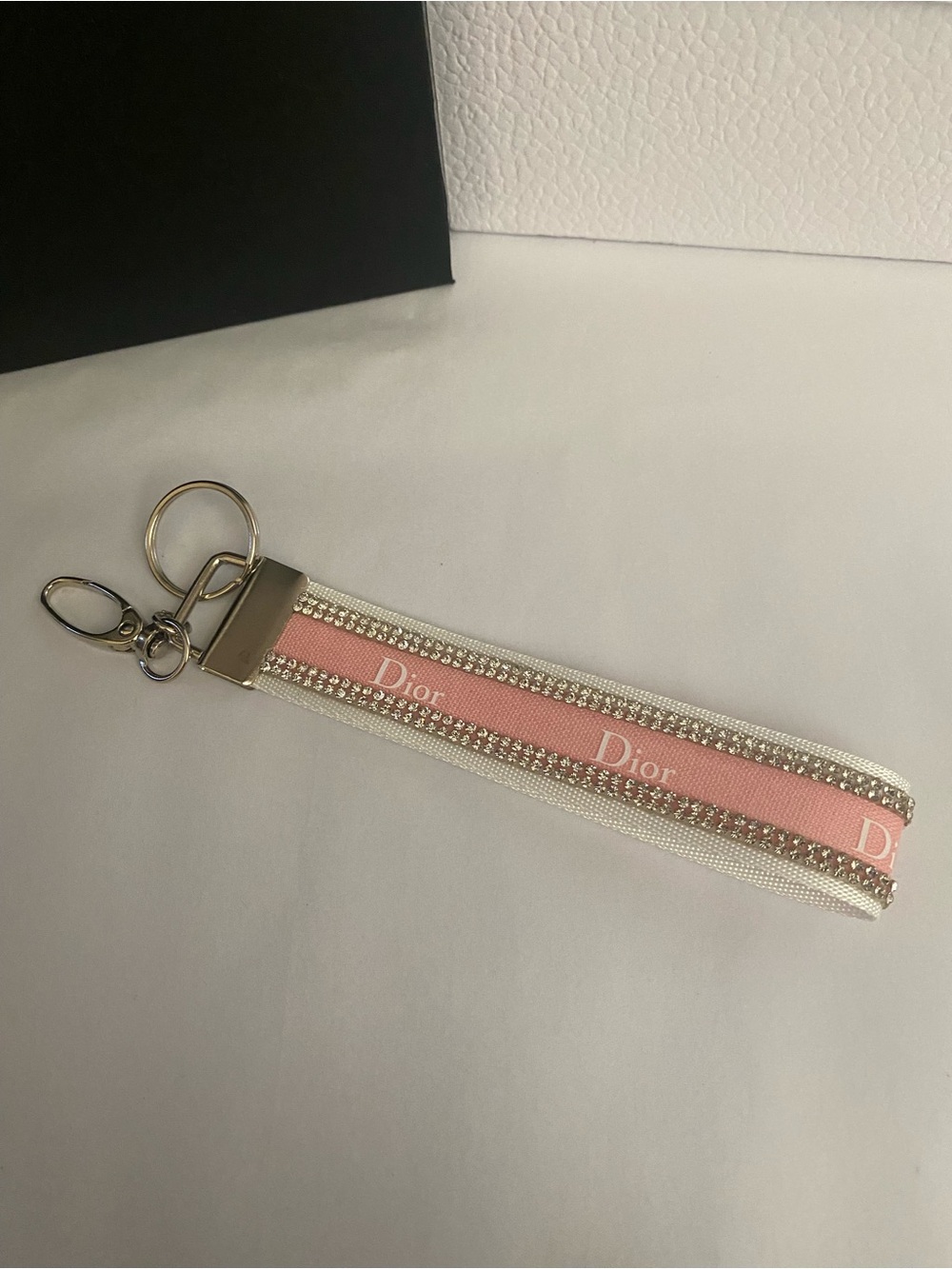 Dior Ribbon Pink Logo Ribbon Key Wristlet